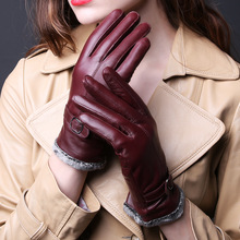 Winter Spring Fashion Winter Sheepskin Gloves Thick Top Lambskin Solid Real Genuine Leather Women Wrist Driving Glove 2024 - buy cheap