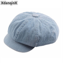 XdanqinX-Gorra plana Vintage elegante para Mujer, gorro sencillo Retro De tela vaquera lavada, gorros De Newsboy para Mujer, Sombrero octogonal, Sombrero De Mujer 2024 - compra barato