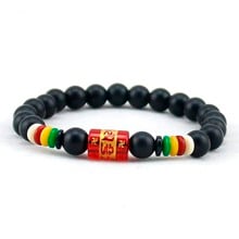 Tibetan Buddha Bracelet Black Matte Onyx Energy Stone Rosary Strand Bracelets Yoga With Red Mantra Charm Bead For Men Women 2024 - buy cheap