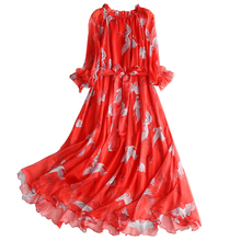 bohemian Runway Maxi Dress Plus size Women's Long Sleeve ruffle Collar Vintage Floral Print Chiffon Party Holiday Long Dresses 2024 - buy cheap