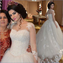 Vestido De novia musulmán De manga larga, Vestido De boda musulmán De tul con encaje y cuentas Vintage De Dubái árabe 2024 - compra barato