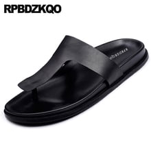 Designer Slippers Slides Flat Breathable Flip Flop Men Sandals Leather Summer Beach Runway Shoes Slip On Black Casual 2021 2024 - buy cheap