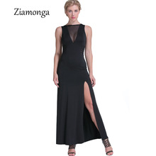 2017 New Women Dress Sexy Black Split Maxi Dress Sleeveless O-Neck Ankle-Length Long Dress Elegant Evening Party Dresses S2396 2024 - buy cheap