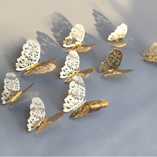 12 шт./лот, настенные 3d-наклейки с золотыми и серебряными бабочками для украшения дома, вечерние Наклейки на стены с изображением бабочек для свадьбы 2024 - купить недорого