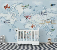 Custom kids bedroom wallpaper, cartoon airplane marine mural for living room sofa background home decoration wallpaper 2024 - buy cheap