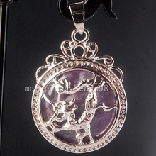 Frete grátis joias bonitas 38x28x8mm natural cristal roxo dragão joia redonda mulheres homens pingente conta pc3751 2024 - compre barato
