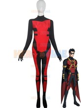 Red and black Robin Costume spandex fullbody zentai suit  spandex halloween cosplay Batman Superhero costume free shipping 2024 - buy cheap
