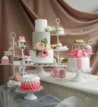 Juego de platos de Metal blanco para pasteles, bandeja de exhibición de comida para cupcakes, pan, tartas, macarrones, Decoración de mesa de postre para fiesta de boda 2024 - compra barato