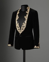 Men's blazer black velvet winter embroidered pattern lapel jacket latest design 2024 - buy cheap