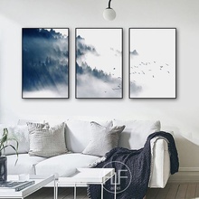 Nebuloso floresta paisagem pintura moderna casa decoração da lona arte posters nordic fotos de parede para sala estar decoração sem moldura 2024 - compre barato
