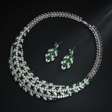 Gargantilha e brincos feminina de luxo, pingente vira verde de zircônia cúbica, alta qualidade, para casamento 2024 - compre barato