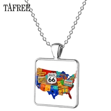 TAFREE USA Route 66 Route Signs Pendants Necklaces Fashion Unique USA Map Glass Cabochon Dome Handmade Party Gifts Jewelry UR26 2024 - buy cheap