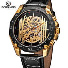 Forsining Golden Genuine Leather Gear Royal Luxury Clock Transparent Skeleton Men Automatic Mechanical Watches Relogio Masculino 2024 - buy cheap