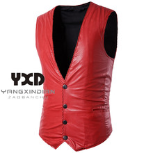Men's Faux Leather Vest 5 Colors Fashion Single-breasted Slim V-neck Large Size Men's Leather Moto & Biker PU Vests Man Sleevele 2024 - buy cheap