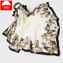 MOON 140x140cm Silk Scarf Luxury Brand Butterfly Women Real Silk Scarves Shawls Charm Twill Scarf Hijab Shawls 2024 - buy cheap