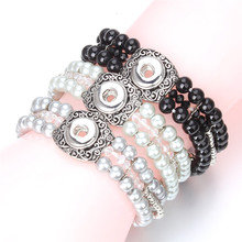 Fashion Snap Jewelry 12mm Adjustable Elastic Snap Button Bracelet Double-deck Beads Bangles For Women Gift ZE605A 2024 - buy cheap