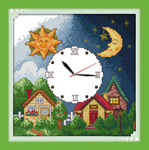 Joy sunday Day and night Counted Cross kits cross stitch flower designs for wall clock style 2024 - buy cheap