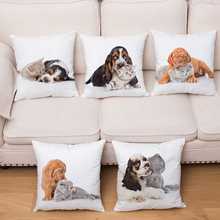 Cute Dog and Cat Print Cushion Cover Super Soft Short Plush Pillows Covers 45*45 Throw Pillow Case Home Decor Animal Pillowcase 2024 - buy cheap