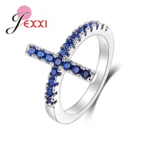 Unique Design Blue Cubic Zircon Wedding Party Jewerly Fashion 925 Sterling Silver Rings For Women Girl Hot Sale Ring 2024 - buy cheap