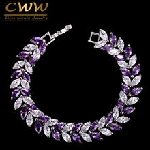 CWWZircons High Quality Women CZ Wedding Jewelry Luxury Big Austrian Red Purple Crystal Bracelet with Cubic Zirconia CB141 2024 - buy cheap