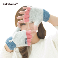 Kakaforsa Women Clamshell Fingerless Gloves Multifunctional Cute Warm Mittens Students Winter gants femme handschoenen eldiven 2024 - buy cheap