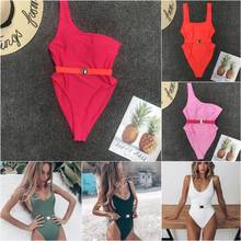 2019 Maillot De Bain Badpak  Swimwear Women  Sexy Pure Color One Piece Swimsuit Metal Belt Swimsuit Swimming Suit For Women 2024 - buy cheap