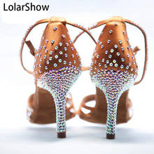 New Gilrs Nude Satin Crystal Rhinestone Ballroom SALSA Latin Shoes 5.5cm/7.5cm /8.5cm Kids  Shoes 2024 - buy cheap