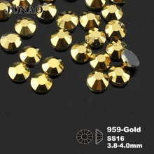 Стразы JUNAO SS16 с кристаллами горячей фиксации золотого цвета стеклянные стразы горячей фиксации с плоской задней поверхностью DMC железные кристаллы для одежды платья 2024 - купить недорого