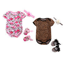 Newborn Toddler Baby Girls Boy Summer Lovely Romper 3PCS Short Sleeve Floral Leopard Print Jumpsuits+Headband+One Pairs Of Shoes 2024 - buy cheap