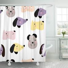 Cortina de ducha con diseño infantil escandinavo, con caras de animales de perro, guardería creativa, diseño perfecto, gato, baño decorativo 2024 - compra barato