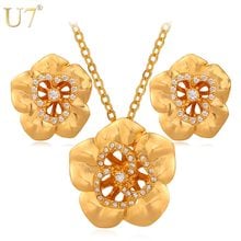 U7 Crystal Flower Necklace Set Gold/Silver Color Trendy Party Necklace Earrings Jewelry Set Retro In Jewelry S591 2024 - buy cheap