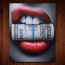 Pôster de arte de parede wangart, com lábios vermelhos, com citação, dinheiro, pintura a óleo em tela, imagem, sala de estar, bar, decoração criativa para casa 2024 - compre barato