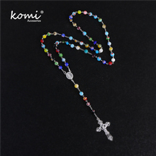 Komi-colar de pingente com contas de vidro, 8mm, colorido, moda religiosa, rosário católico, joia, presente 2024 - compre barato