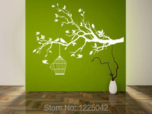 2015 new style Tree Branch with bird cage leaves wall decal mural home decoration wall stickers 2024 - buy cheap