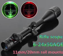 Air Gun Riflescopes Optical Red & Green Illuminated Riflescope w/ Sunshade 6-24x50 AOE Crosshair Scopes W/ 11mm/20mm Free mounts 2024 - buy cheap