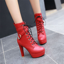 YMECHIC Fashion Autumn 2019 Platform High Heel Boots Cross Buckle Strap Lace Up Womens Shoes Motorcycle Ankle Boot Female Bootie 2024 - buy cheap