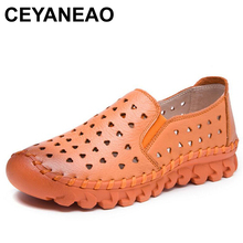 Ceyaneaoafers mocassins femininos de couro legítimo, feito à mão, sólido, loafers femininos, sapatos baixos de verão, mocassins femininos 2024 - compre barato