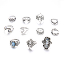 132 шт./лот женские кольца на концах пальцев с цветком лотоса, набор колец с кристаллами, средний палец, античный серебряный слон, волнистая Корона, ювелирные изделия 2024 - купить недорого