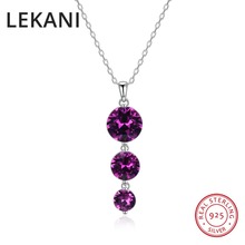 LEKANI Purple Crystals From Swarovski Long Pendant Necklace For Women Party Wedding Chic S925 Silver Beads Chain Fine Jewelry 2024 - buy cheap
