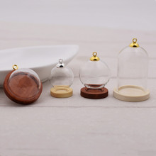 5sets/lot 38*25mm glass globe bottle wood base beads cap set glass vial cover dome glass bottle cute charms 2024 - buy cheap