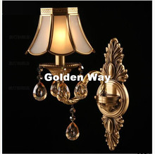 Newly W19cm H46cm Brass American Classical Copper Art Bronze Wall Lamp Brass Glass Wall Sconce AC 100% Guaranteed Free Shipping 2024 - buy cheap