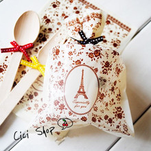 Free shipping brown lace flowers Eiffel tower decoration dessert cookie biscuits packing bags candy gift package supplies 2024 - buy cheap
