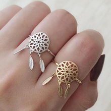 Gold Color Hollow Metal Dreamcatcher Rings Women Dream Catcher Feather Charm Finger Ring Jewelry Gifts 2024 - buy cheap
