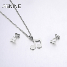 YiKLN Fashion Stainless Steel Sets For Women Steel Color Musical Notes Shape Necklace Earrings For Lover's Engagement Jewelry 2024 - buy cheap