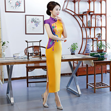 Vestido longo cheongsam estilo chinês gola mandarim verão feminino vestido qipao slim para festa vestido plus size 2024 - compre barato