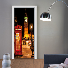 Caseta de Big Ben de Londres para niños, escena nocturna 3D Retro, edificios de autobús, pegatina moderna para puerta de ciudad, Mural de Arte de PVC DIY para habitación de niños 2024 - compra barato