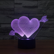 Luminária 3d de led para o dia dos namorados, lâmpada 3d com visual estéreo e presente de exportação, 7 cores, luz 3d, presente de natal, brinquedos para crianças