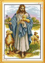 New Jesus and sheep (3) people cross stitch kits 14ct white 11ct print embroidery DIY handmade needlework wall home decor 2024 - buy cheap