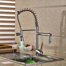 Chrome Brass LED Spring  Kitchen Faucet Double Sprayers Vessel Sink Mixer Tap Deck Mounted Brass 2024 - buy cheap