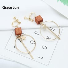 New Arrival Big Circle Square Shape Wood Clip on Earrings and Drop Pierced Earrings Cute Fashion Earrings Not Allergy Bijouterie 2024 - buy cheap